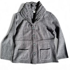 VTG Charcoal Gray 100% Wool Medium Weight Jacket Women’s L Textured Shawl Collar